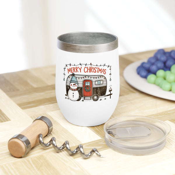 Merry Christmas Camper with Snowman Wine Tumbler