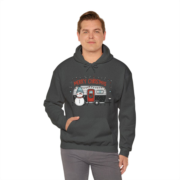 Merry Christmas Camper with Snowman Hooded Sweatshirt