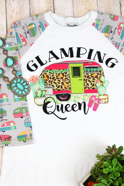 Glamping Queen 3/4 Printed Sleeve Raglan Tee