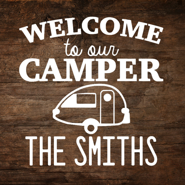 Welcome to Our Camper (Personalized) T@B Teardrop Trailer Window Decal