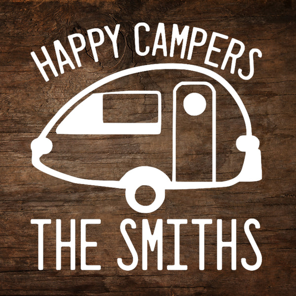 Happy Campers (Personalized) T@B Teardrop Trailer Window Decal