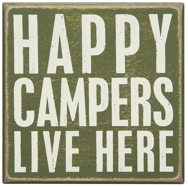 "Happy Campers Live Here" Rustic Box Sign