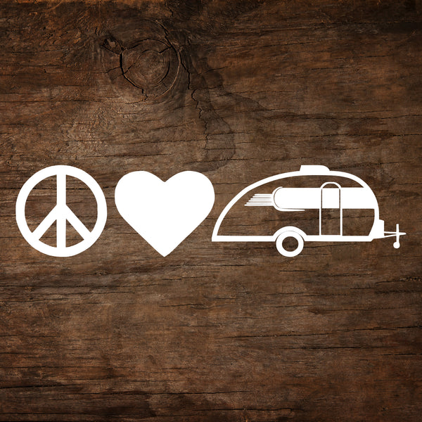 Peace, Love & Camping Little Guy Max Window Decal