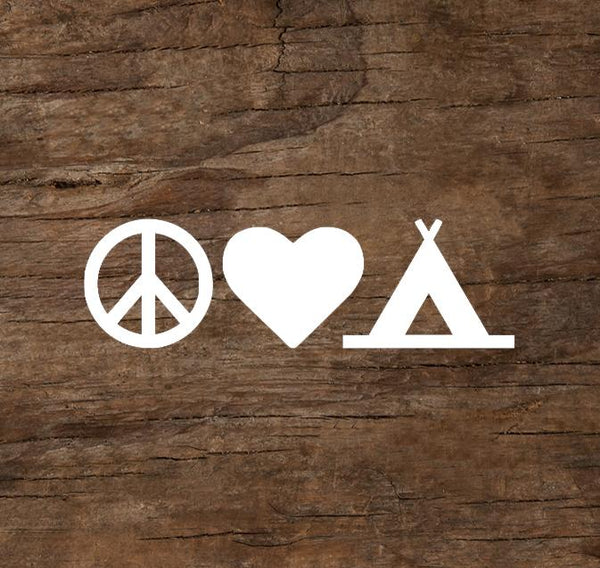 Peace, Love & Camping Tent Window Decal