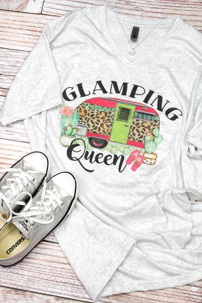 Glamping Queen Tri-Blend V Neck Tee