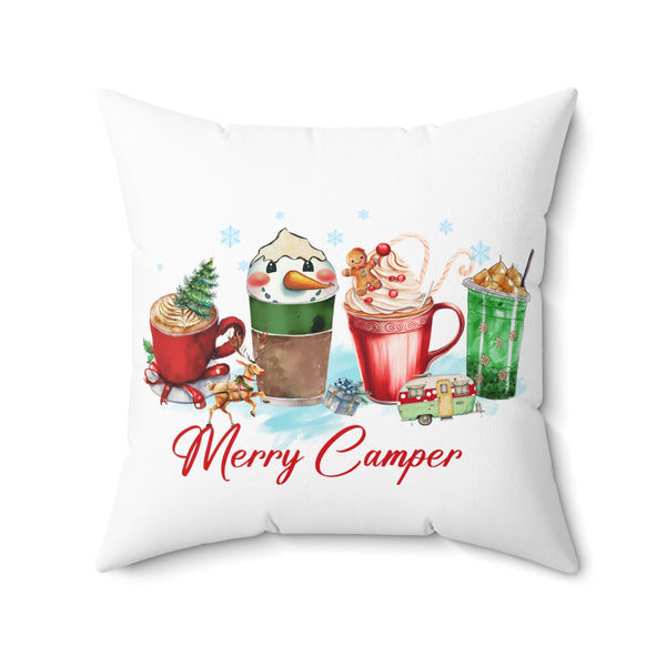 Merry Camper Coffee Christmas Square Pillow