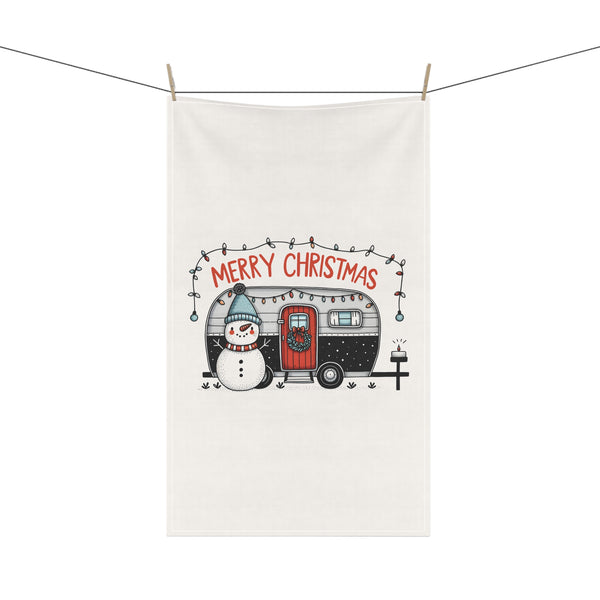 Merry Christmas Camper with Snowman Kitchen Towel