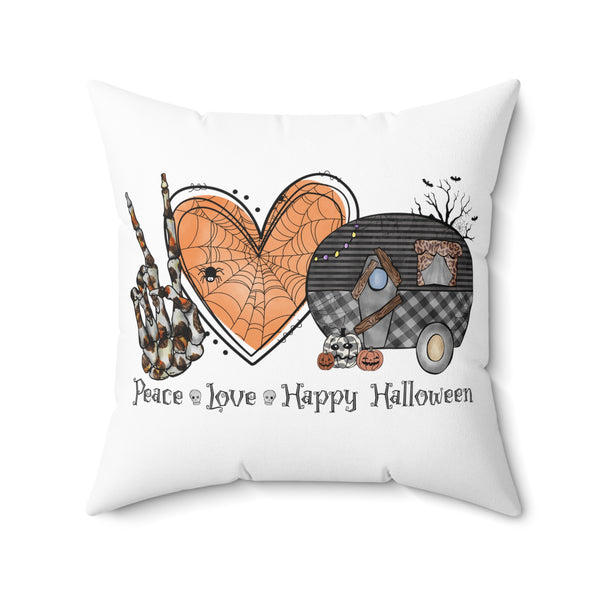 Peace - Love - Happy Halloween Camper Spun Polyester Square Pillow