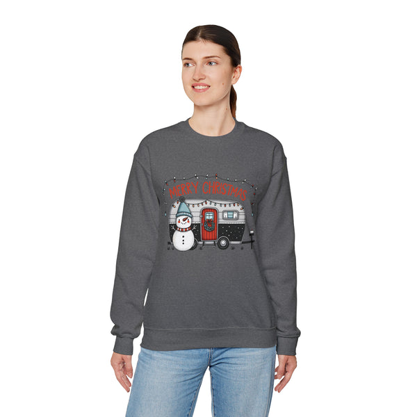 Merry Christmas Camper with Snowman Crewneck