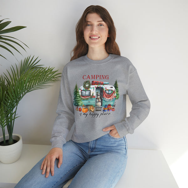 Camping Is My Happy Place Christmas Crewneck