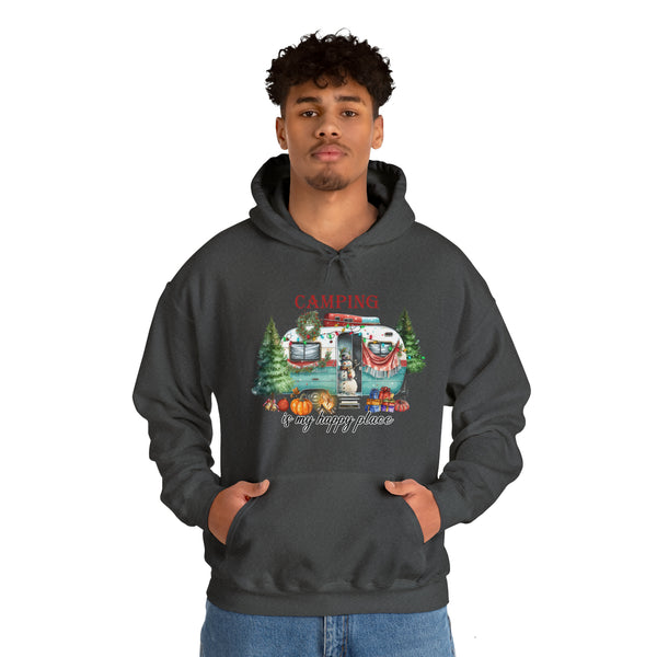Camping Is My Happy Place Christmas Hooded Sweatshirt