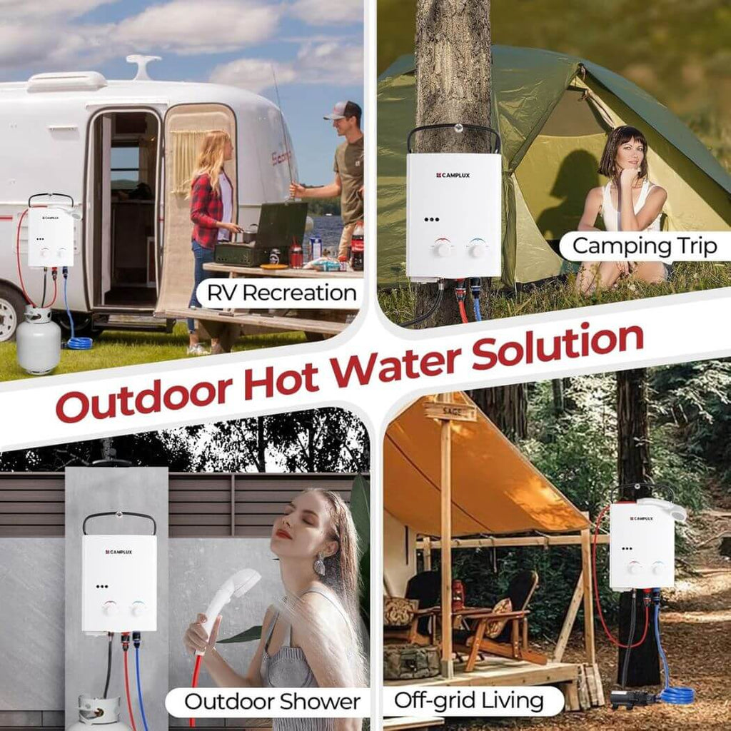 Camplux Propane Off-Grid Portable Water Heater for RV, Trailer & Camper - White