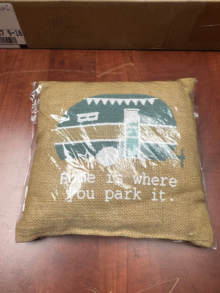 Home Is Where You Park It Burlap Pillow