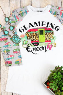 Glamping Queen 3/4 Printed Sleeve Raglan Tee