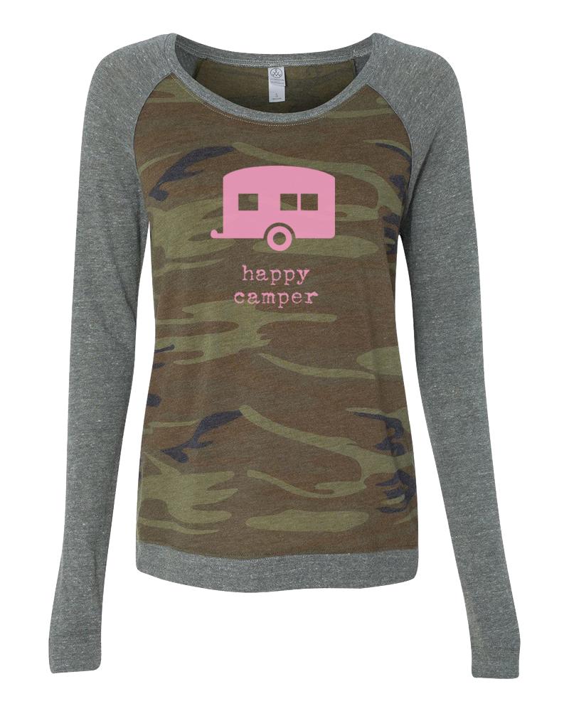 Happy Camper Women's Long Sleeve Camo Shirt