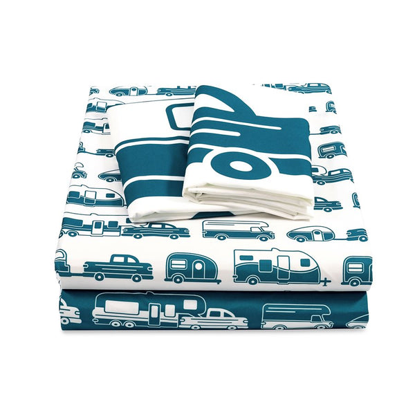 Life is Better at the Campsite RV Bed Sheet Set Blue