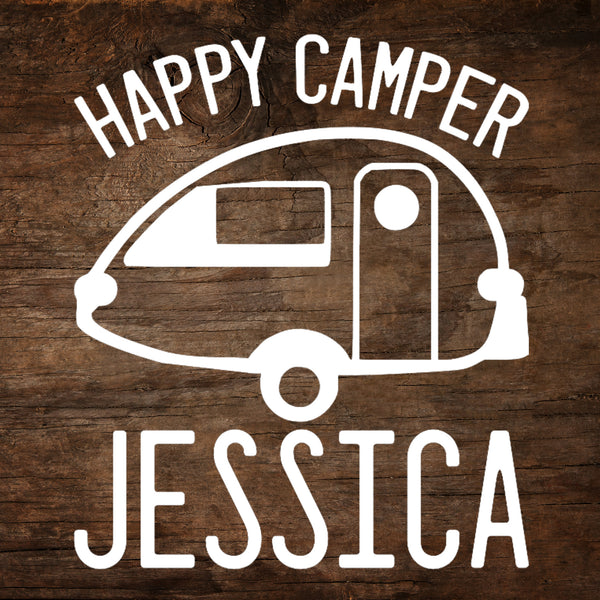 Happy Camper (Personalized) T@B Teardrop Trailer Window Decal