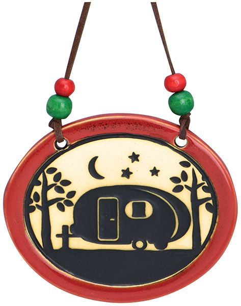 Pottery Disk Ornament with Camper