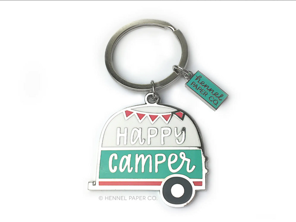 Happy Camper Enamel Keyring