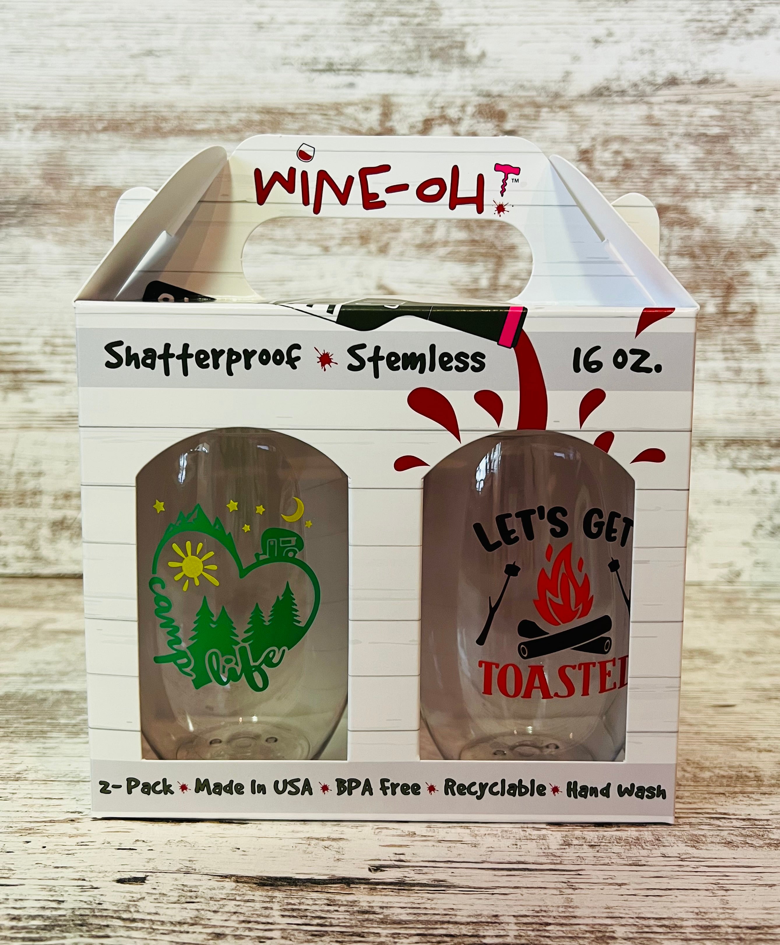 CAMPING THEME Wine-Oh Shatterproof Wine Glass FOUR 16 OZ