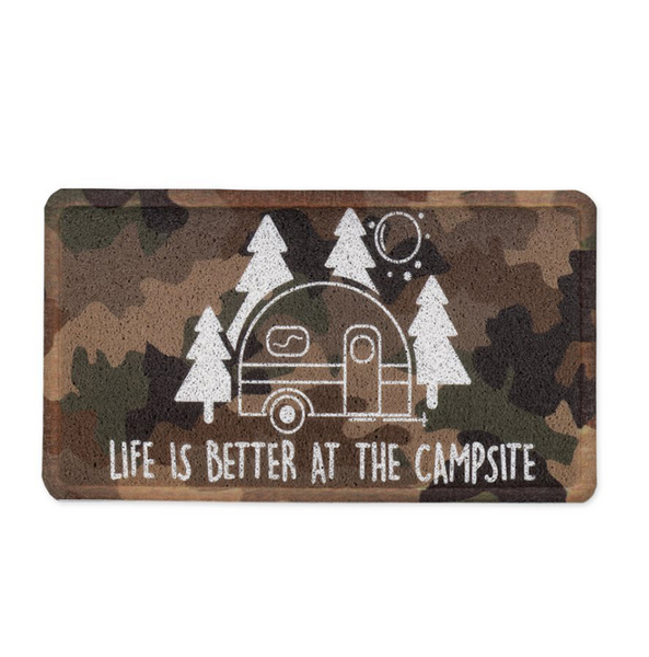 "Life is Better at the Campsite" RV Welcome Mat - Camo