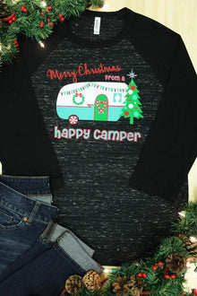 Happy Camper Christmas Uni-Sex 3/4 Sleeve Raglan