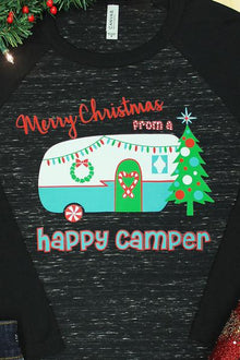 Happy Camper Christmas Uni-Sex 3/4 Sleeve Raglan