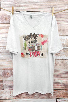 Home Is Where You Park It Leopard Tri-Blend V Neck Tee