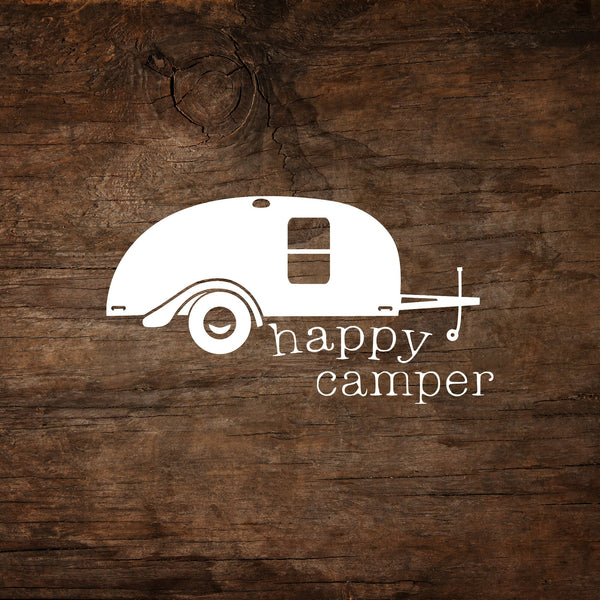 Happy Camper Silver Shadow/Teardrop Trailer Window Decal