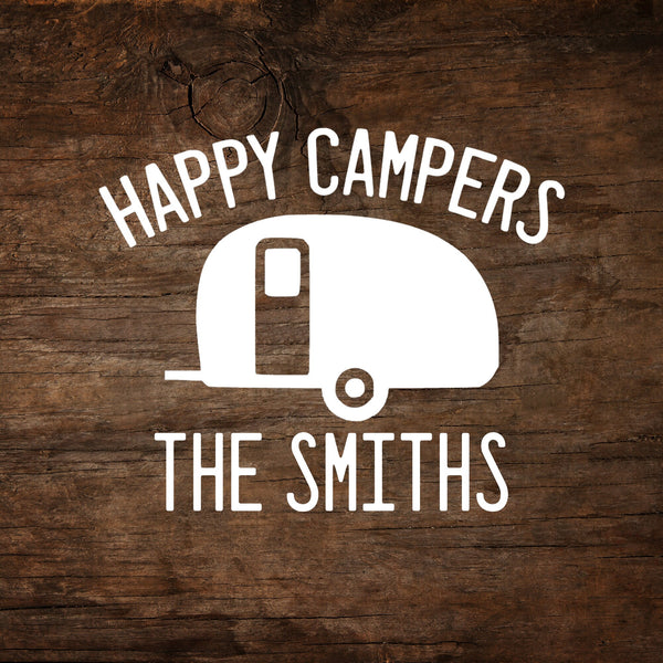 Happy Campers (Personalized) Teardrop Trailer Window Decal