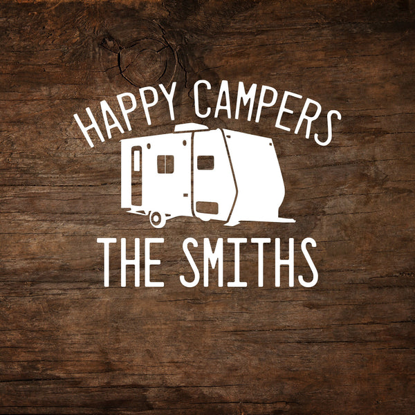 Happy Campers (Personalized) Travel Trailer Window Decal
