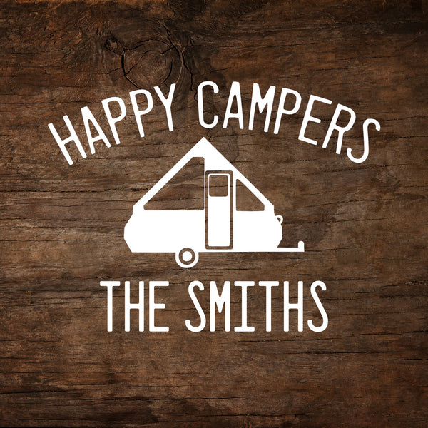 Happy Campers (Personalized) A-Frame Trailer Window Decal