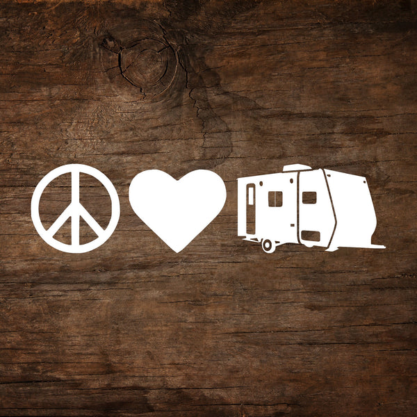 Peace, Love & Camping Travel Trailer Window Decal
