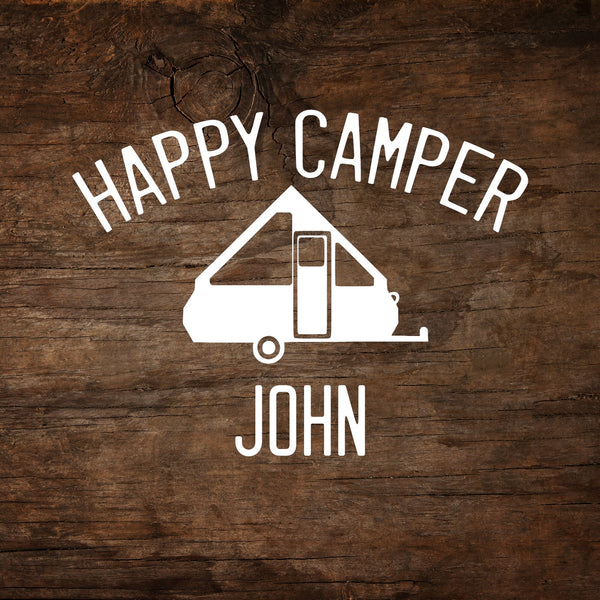Happy Camper (Personalized) A-Frame Trailer Window Decal