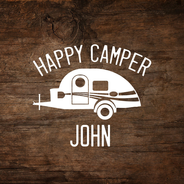 Happy Camper (Personalized) T@G Teardrop Trailer Window Decal