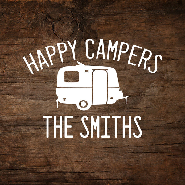 Happy Campers (Personalized) Fiberglass Trailer Window Decal