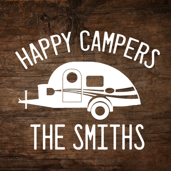 Happy Campers (Personalized) T@G Teardrop Trailer Window Decal